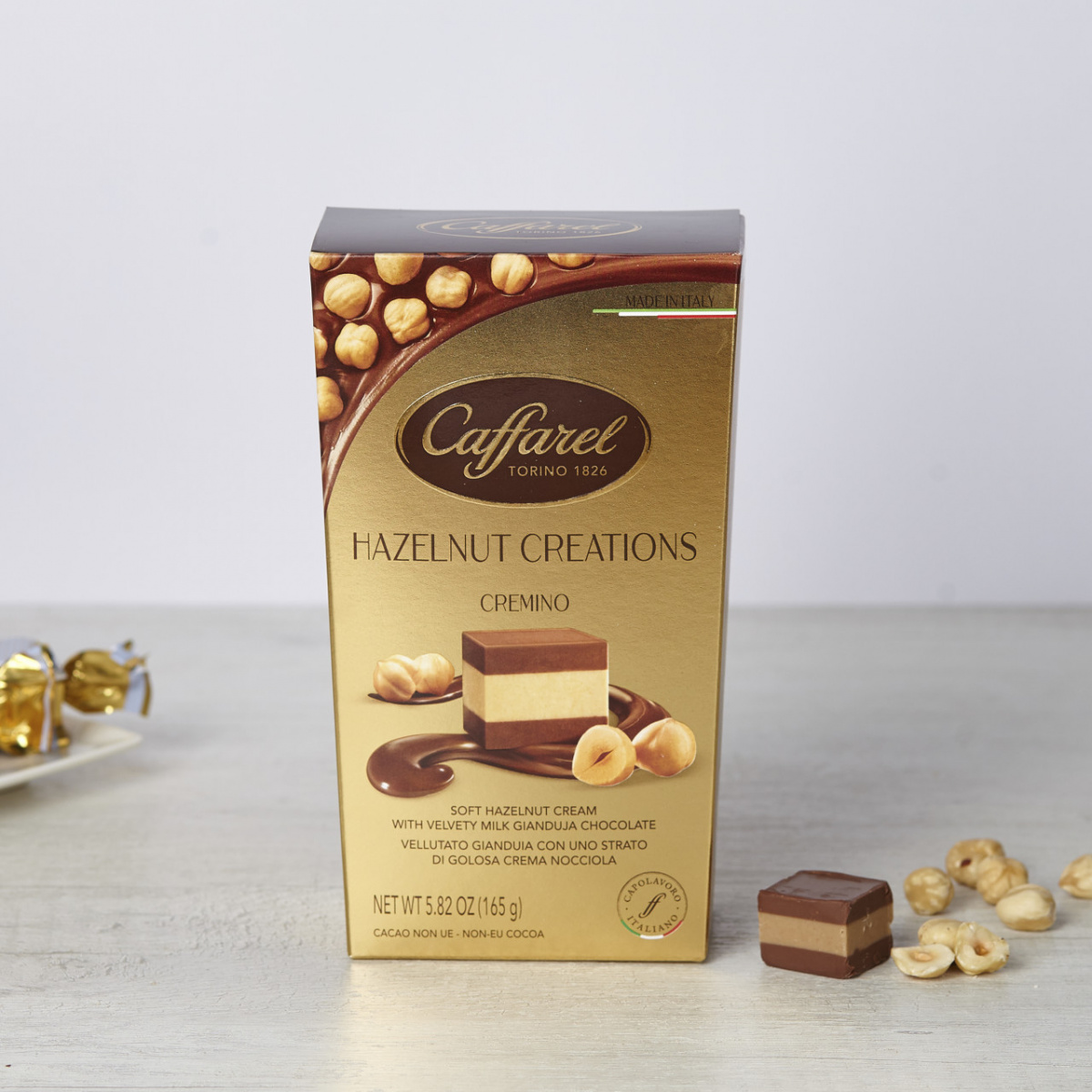 Caffarel Gianduja hazelnut milk chocolates with inner layer of hazelnut cream